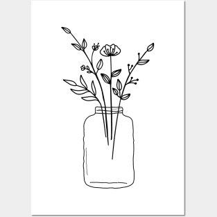 line drawing flowers Posters and Art